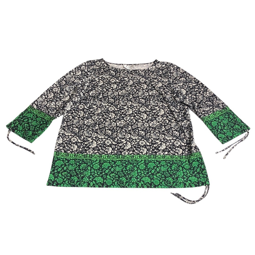 Linea by Louis Dell'Olio Top Large Floral Ruched Sleeve Liquid Knit Artsy Boho